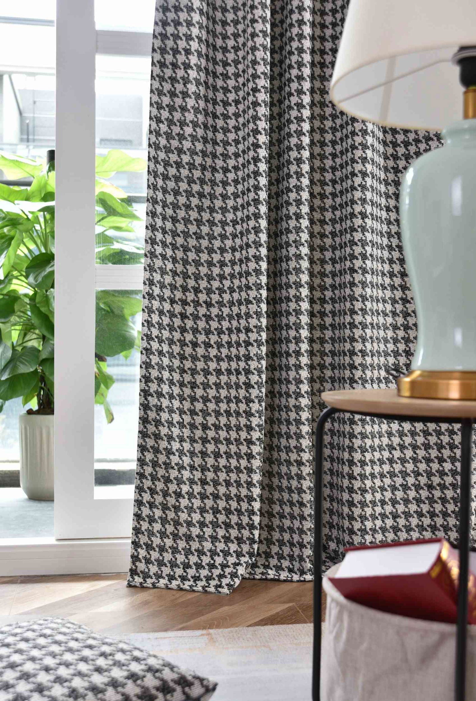 Vorhang HxB 245x140 cm Creme Schwarz Hahnentritt-Muster »PARIS« Flexible Multiband Aufhängung Elegant Pflegeleicht 2023320